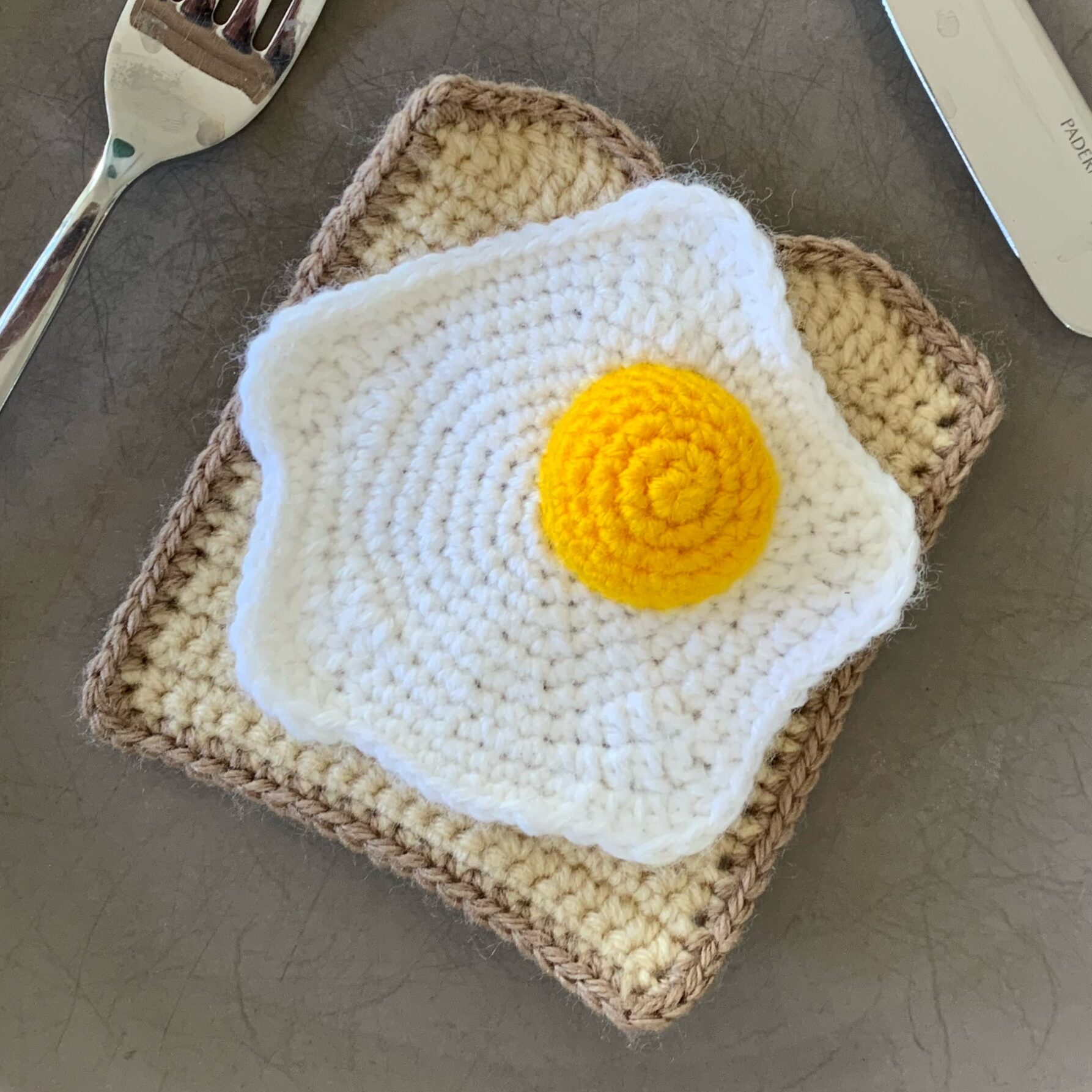 Free Slice of Toast Crochet Pattern, Bread and Sunnyside Eggs Breakfast
